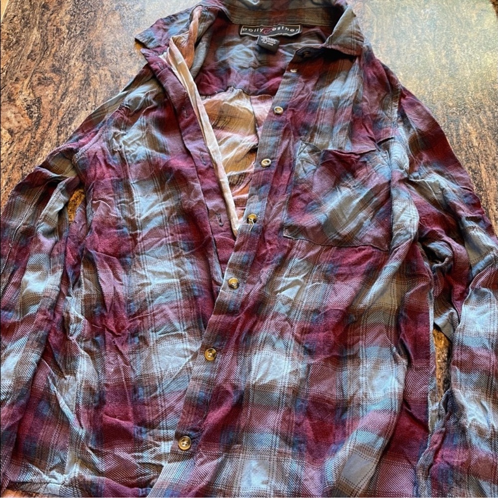 Small Burgundy & Blue Flannel Shirt